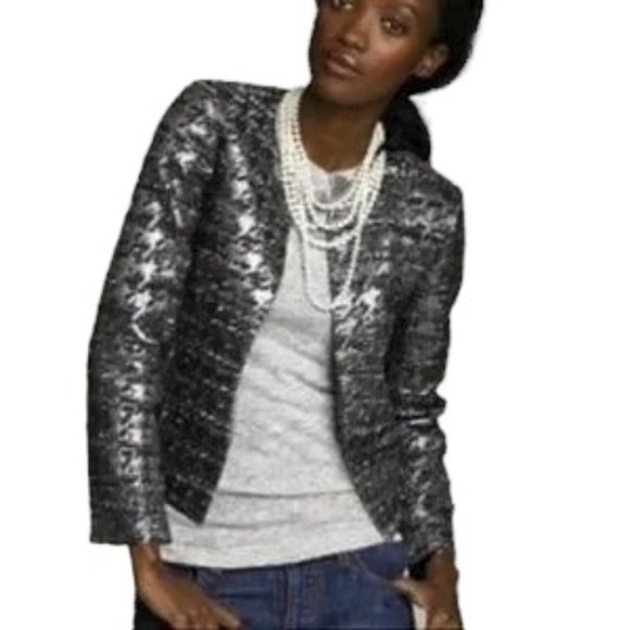 NWT J. Crew "Phoebe" Wool- Metallic Houndstooth Jacket - Picture 2 of 10